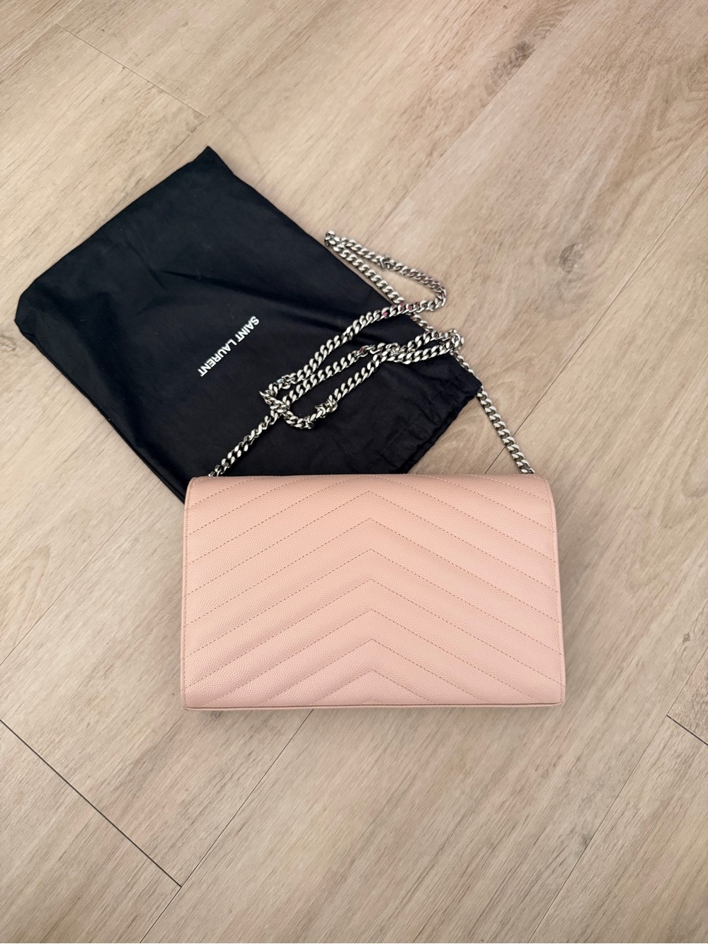 LIKE NEW YSL Saint Laurent monogram chain wallet blush pink - Picture 7 of 8
